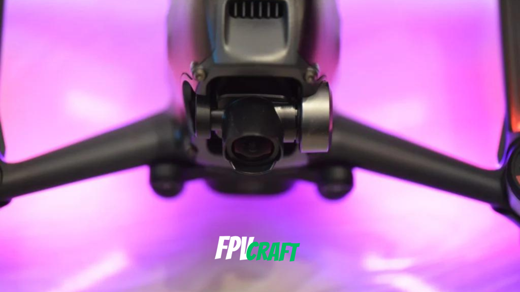 A sleek DJI FPV drone, ready for high-speed, immersive flight, set against a purple-hued backdrop.
