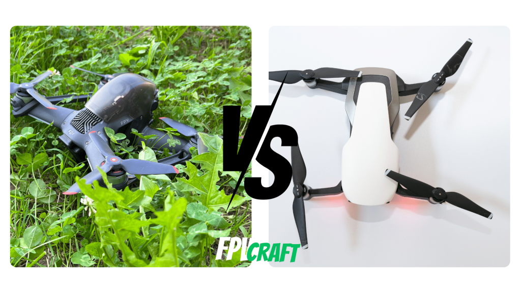 an FPV drone on the left side and a standard drone on the right side of the image - comparison.