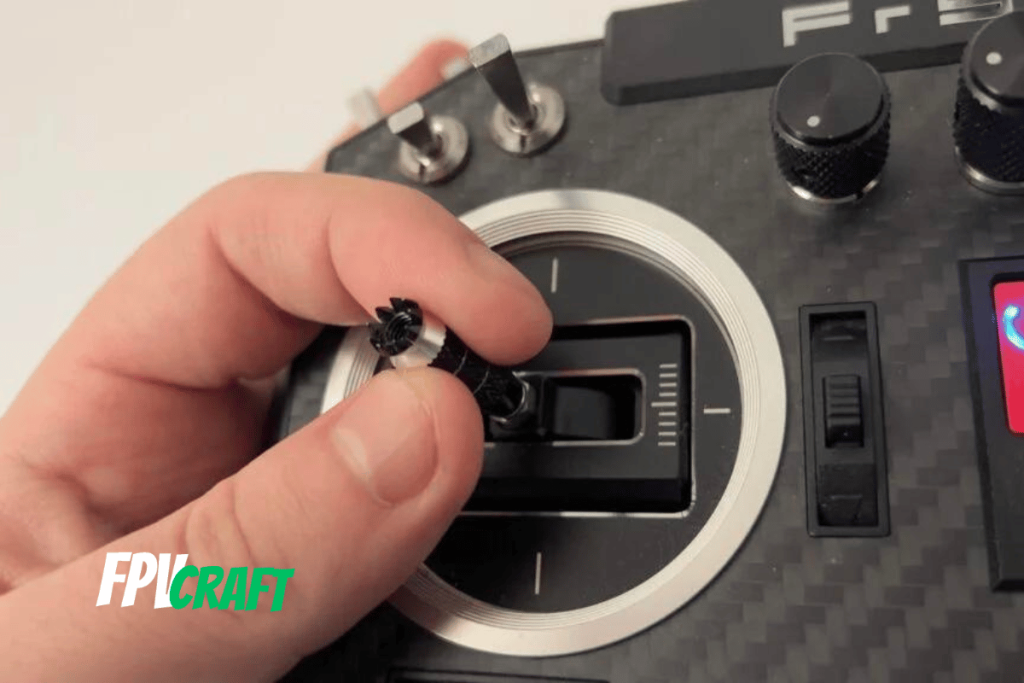 controlling radio transmitter sticks by pinch method closeup