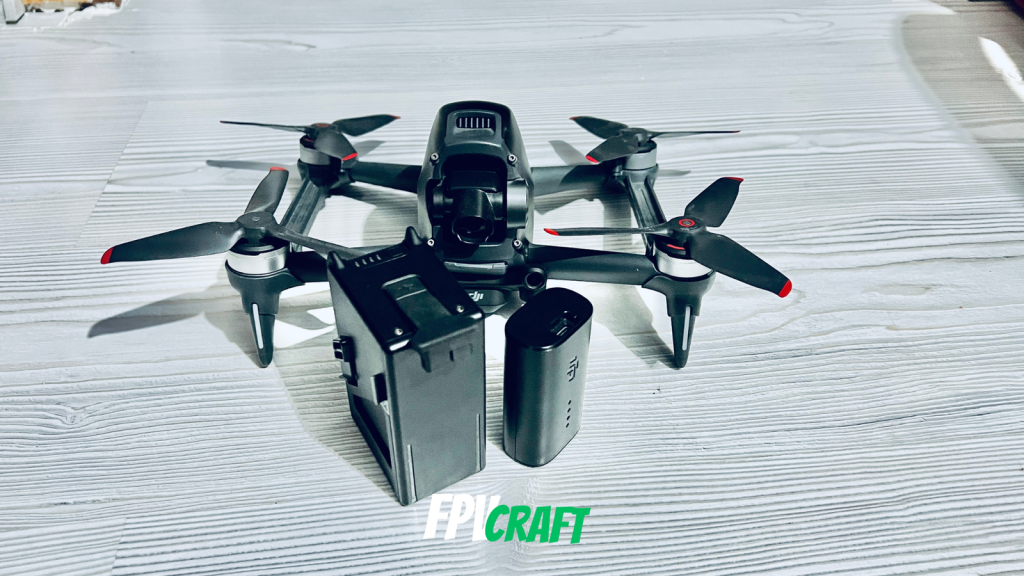 dji fpv drone with the battery and goggles battery