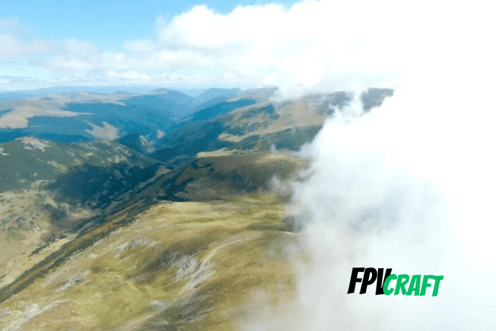 image captured from flying the DJI FPV drone long range into the clouds