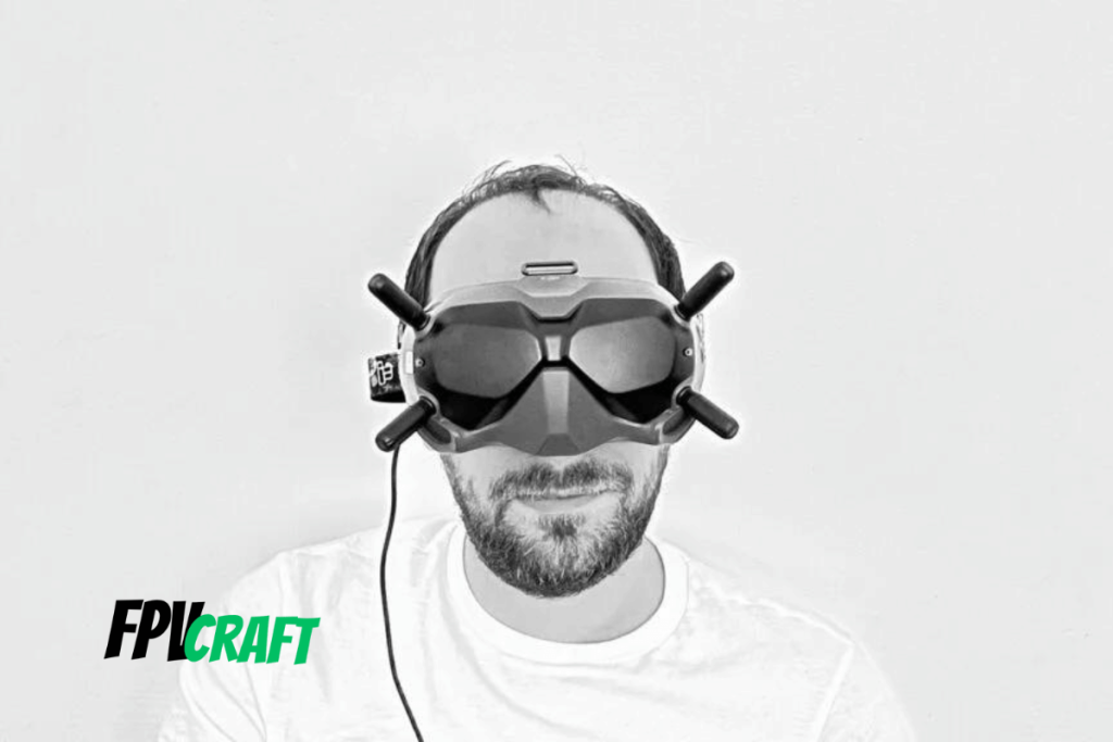 Gabriel Mihalcea (the author) wearing DJI FPV Goggles v2, black and white image