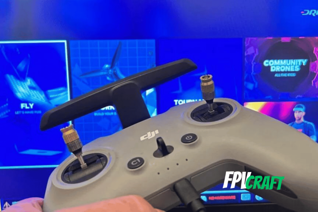 dji fpv remote controller 2 with DRL simulator in the background