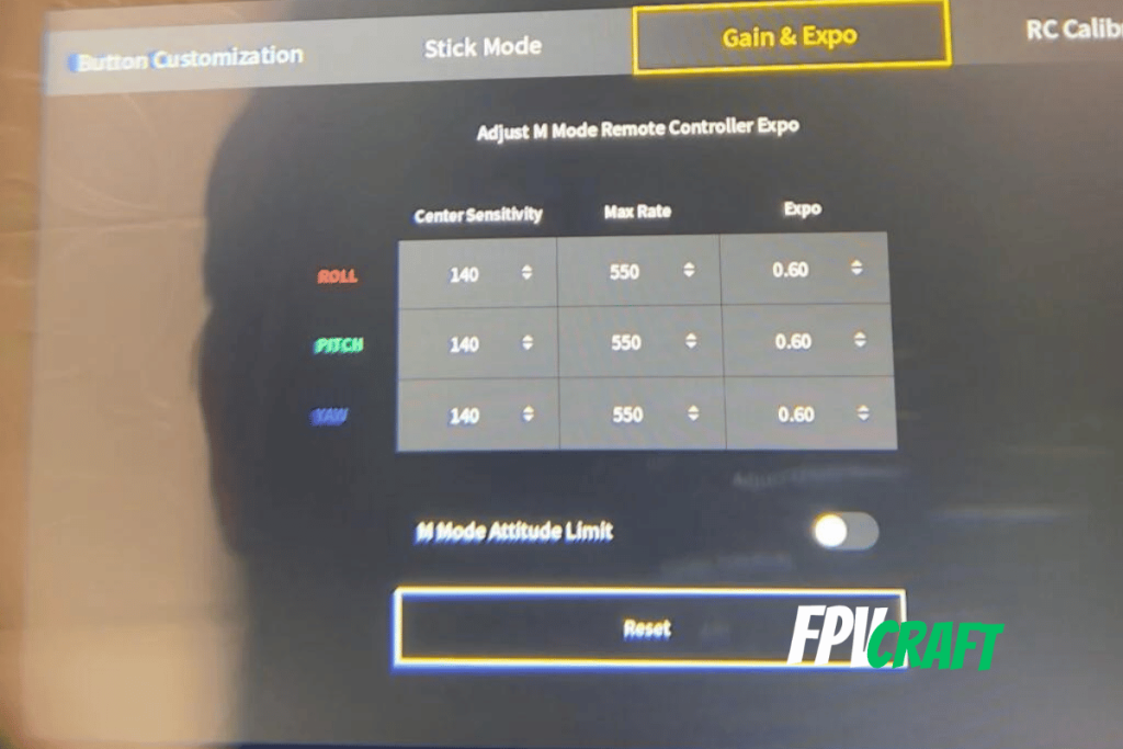 dji fpv drone gain and expo rates for cinematic content