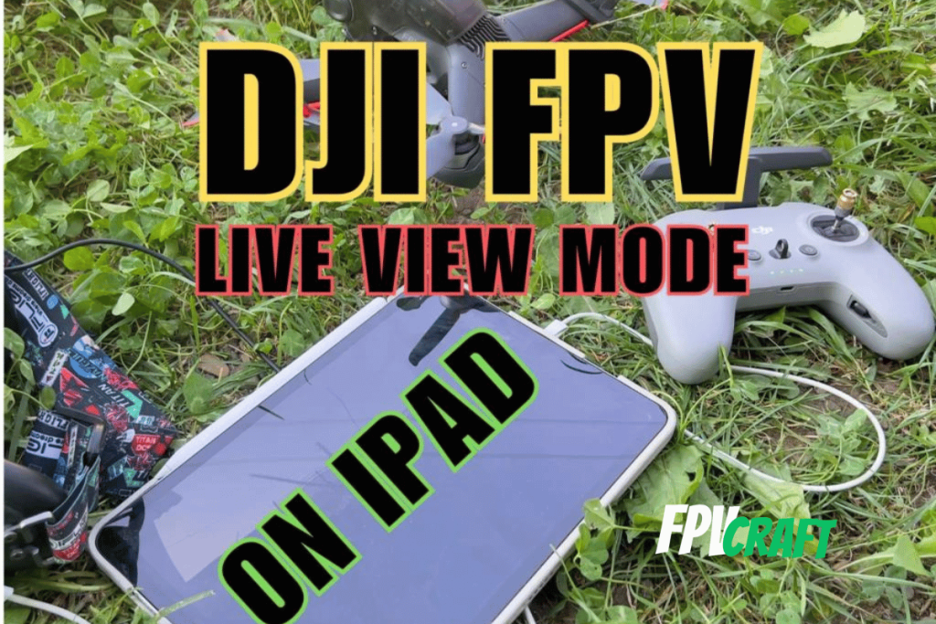 DJI FPV drone connected to an ipad