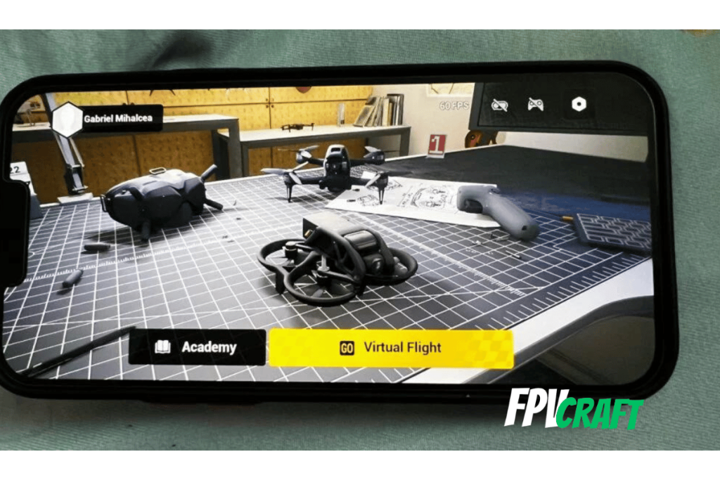 screenshot of DJI virtual flight running on a phone