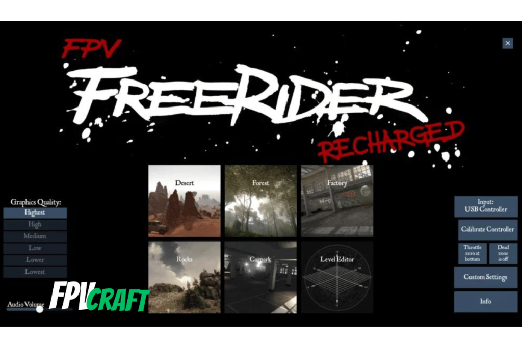 screenshot of fpv freerider recharged, main menu
