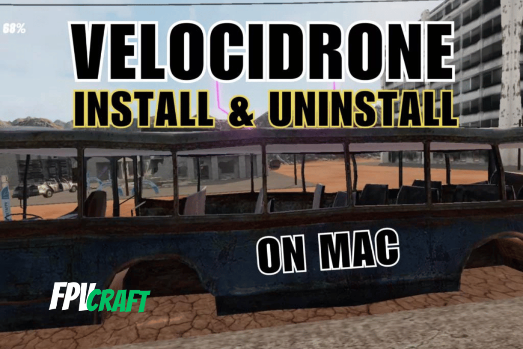 screenshot from Velocidrone with the overlay text "Velocidrone install and uninstall"