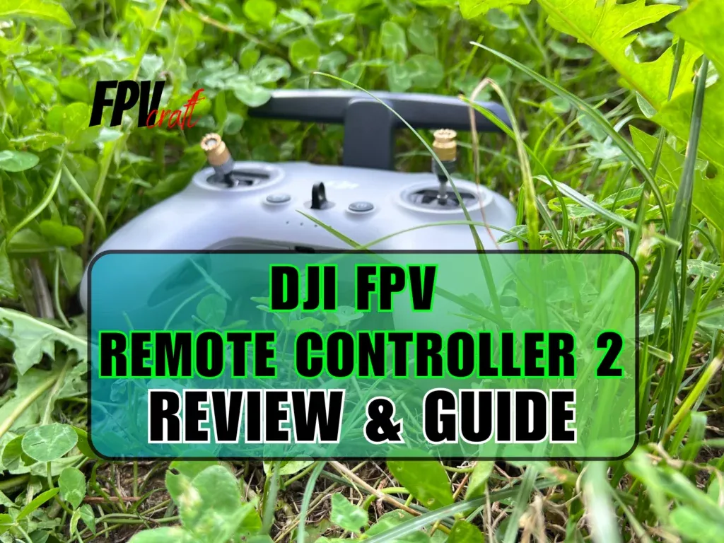 dji fpv remote controller 2 on grass with overlaying text on the image