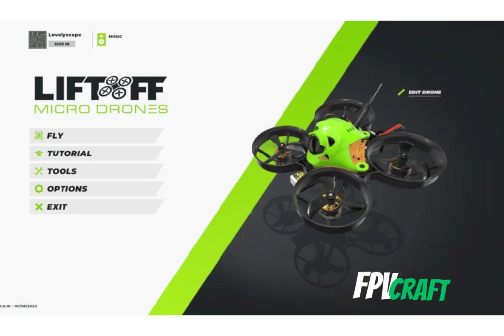 screenshot of liftoff micro drones (main menu)