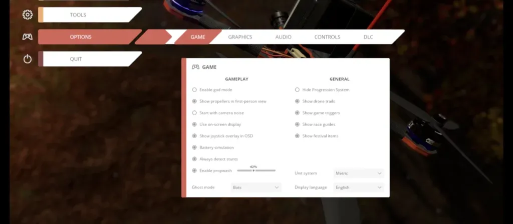 Liftoff game settings screenshot