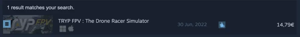 screenshot of tryp fpv price