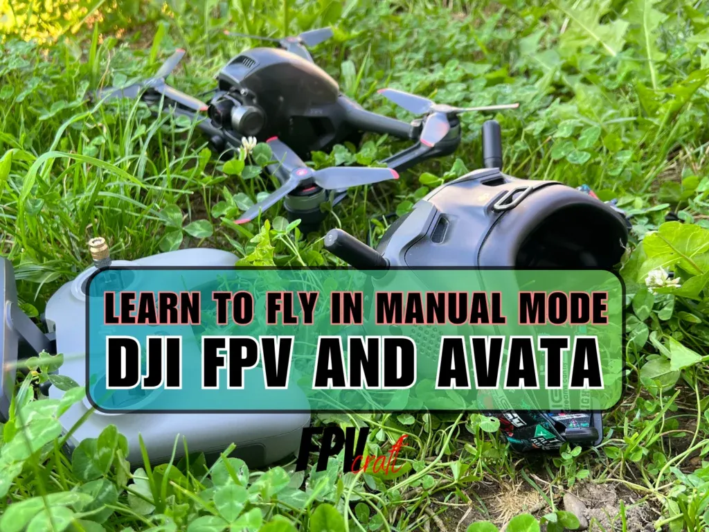 dji fpv drone in grass with overlaying text
