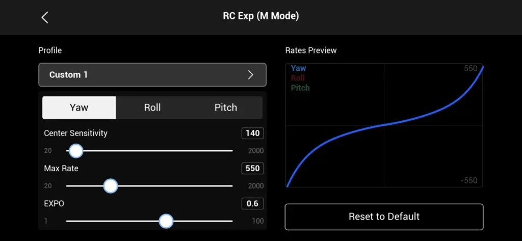 rc exp mode in dji virtual flight