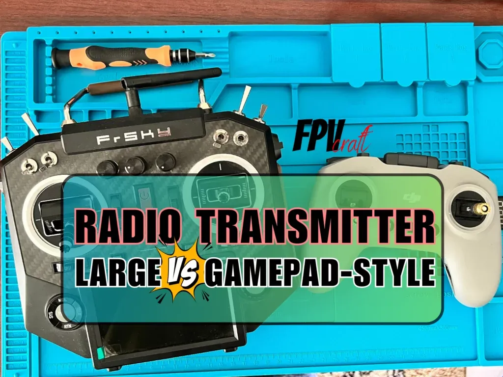 a large and a small fpv radio transmitter with overlaying text 
