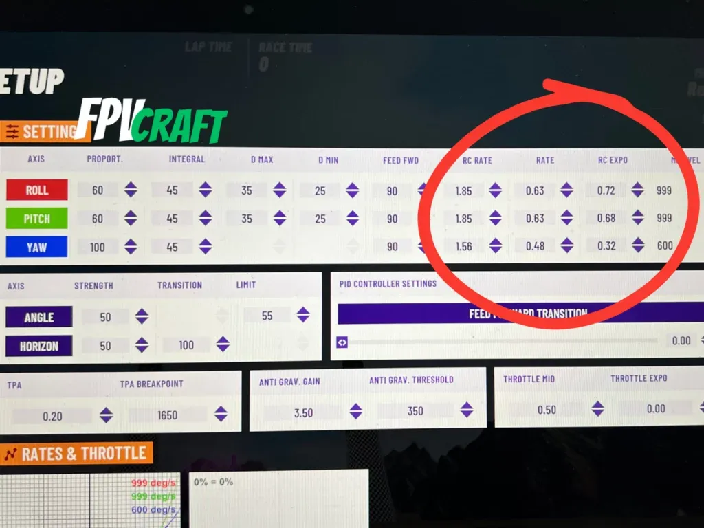 velocidrone rates screenshot