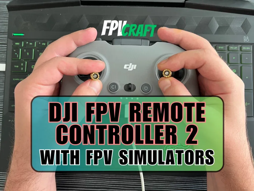dji fpv remote controller 2 above a laptop with overlaying text