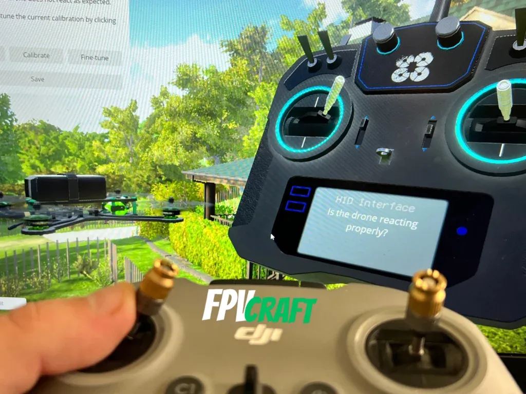 dji fpv remote controller 2 in front of liftoff simulator