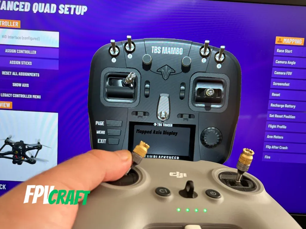 dji fpv remote controller 2 in front of velocidrone