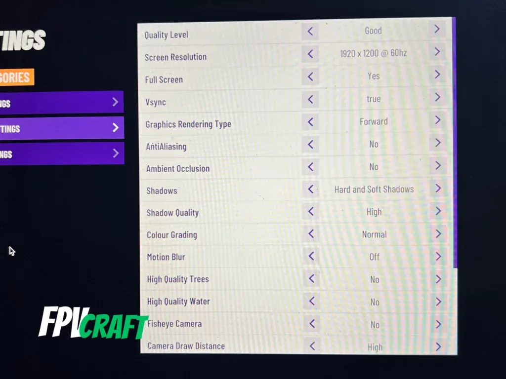 velocidrone graphic settings