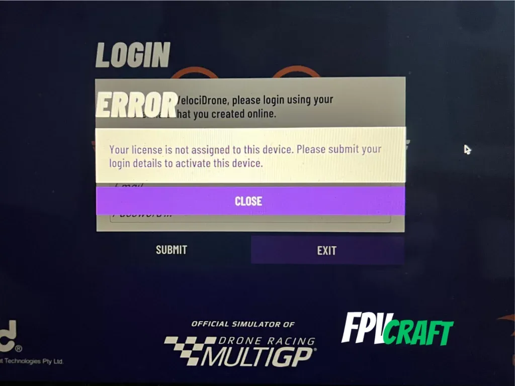 velocidrone login error